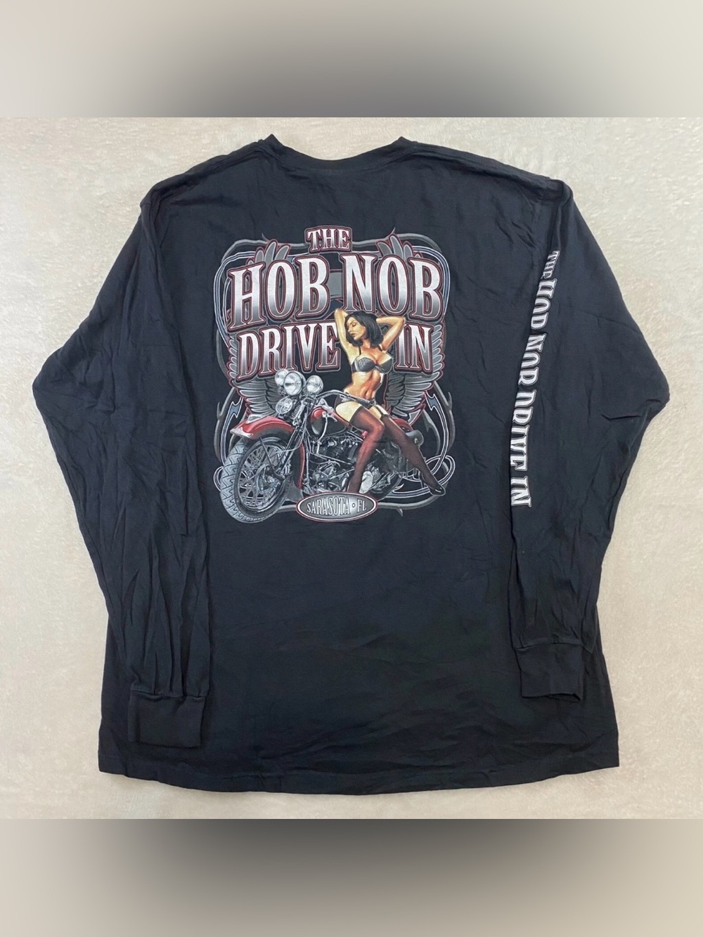 The Hob Nob Drive In Sarasota FL Shirt Top Men's Size XL Black Long Sleeve